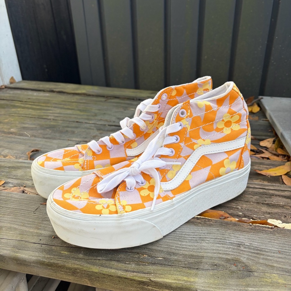 Vans Orange and White Floral High-Tops
